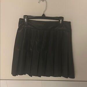 Black Vegan Leather Pleated Skirt